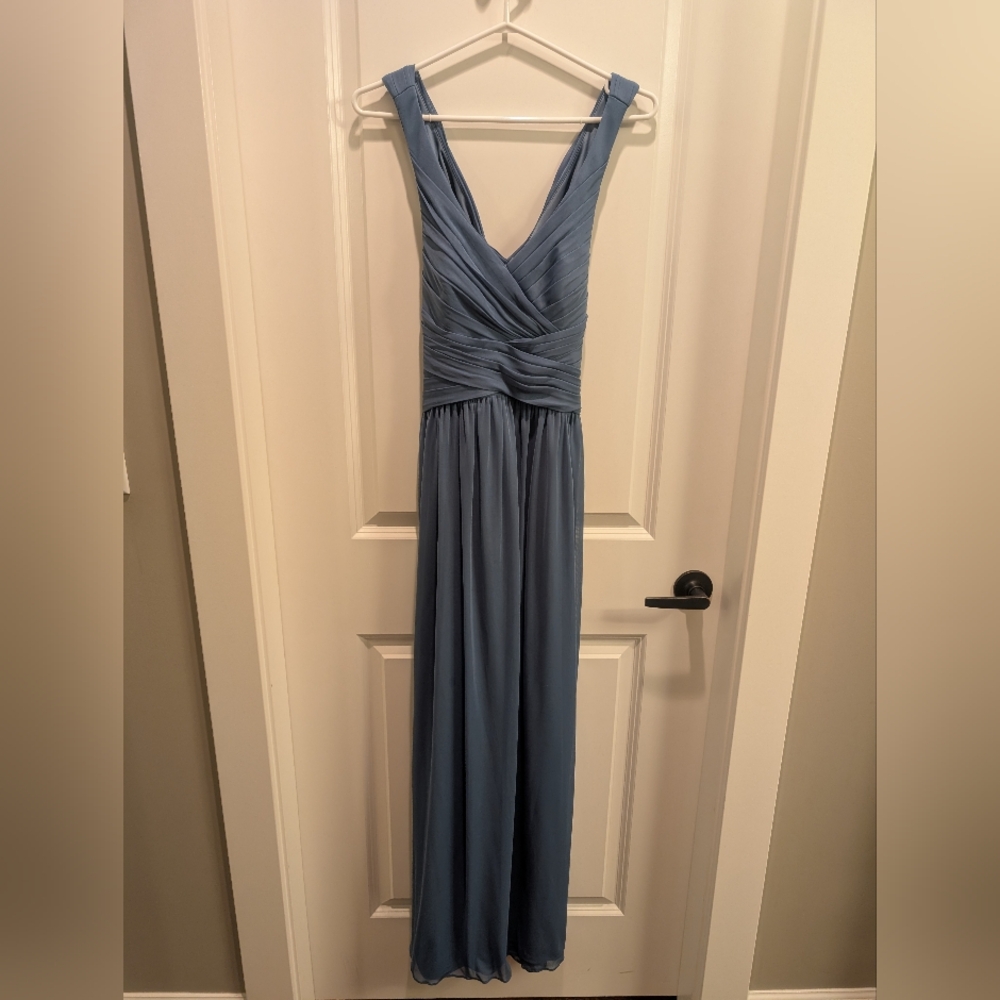Blue Ruched V-Neck Maxi Dress for Weddings